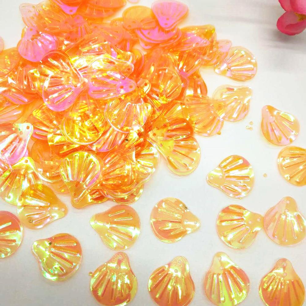 400Pcs 18Mm Grote Shell Pailletten Losse Pvc Pailletten Voor Ambachten Naaien Diy Accessoires Lentejuelas Transparant Oranje Ab