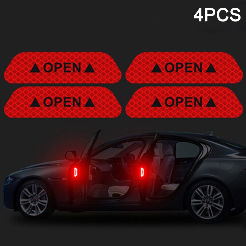 Car Reflective Strips Sticker Warning Tape Night Open Door Sign Decal Anti-Collision Mark ASD88: red  4pcs