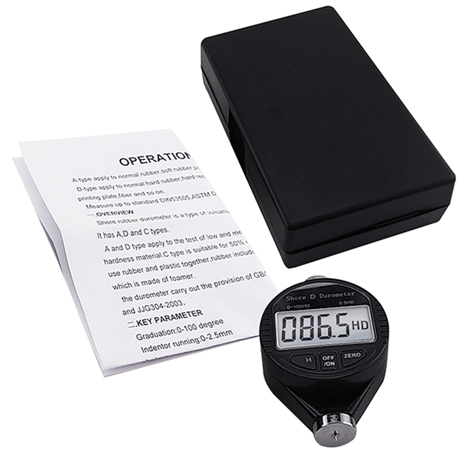 Shore D Hardness Tester Portable Durometer 0-100 HD Scale Hold Function Hardness Rubber Plastics