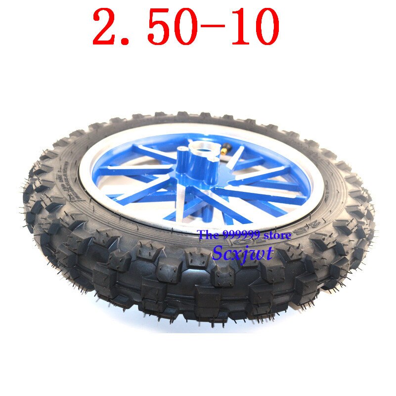blue Scooter Wheels 2.50-10 Front Wheel with Off-road Tyre+Wheel Rim+Bearing for Foldable Electric Scooter