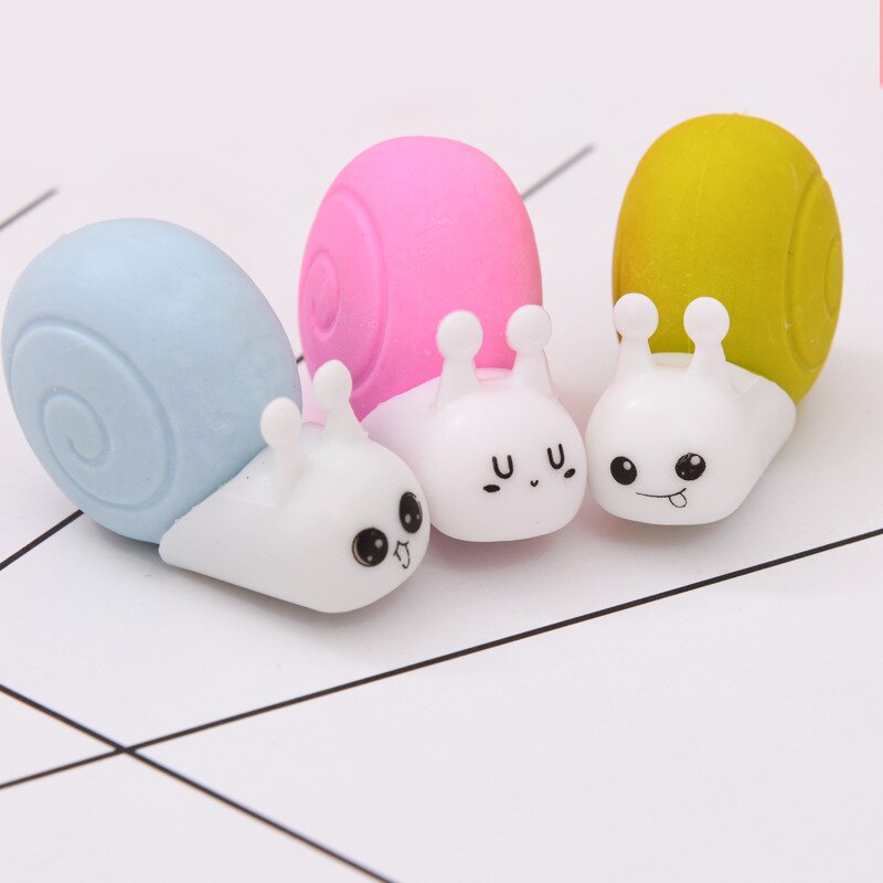 Goma de borrar de Caracol Kawaii para niños, borrador de lápiz de arte, dibujo, papelería, premios, suministros escolares, 1 Uds.