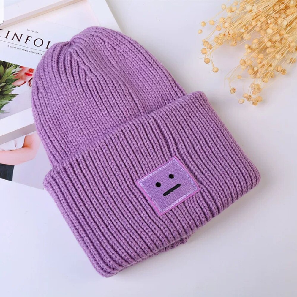 Mössa höst vinter varm stickad mössa brittisk stil smiley head casual stickad mössa för kvinnor utomhus huvudbonader: 4