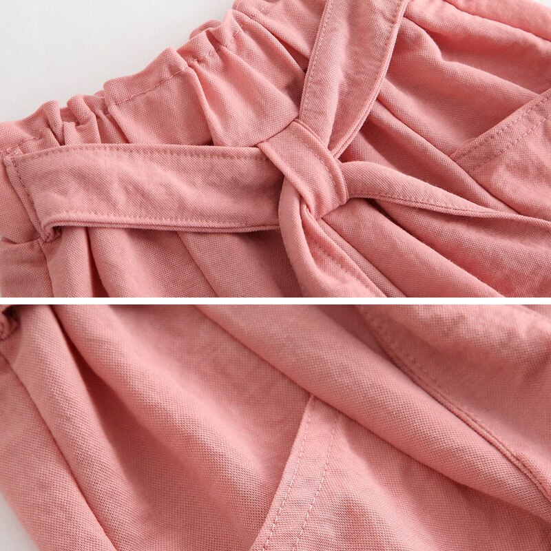 Meisjes Broek Effen Kleur Strik Taille Zakken Shorts Voor De Zomer