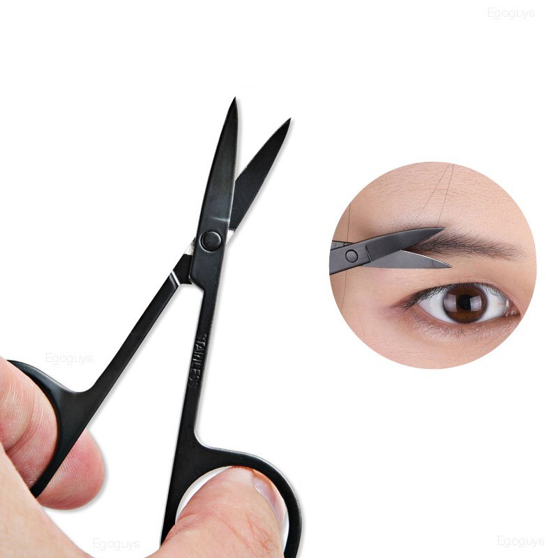 Tijera de maquillaje de acero inoxidable para cejas, pestañas, pelo de nariz, tijera afilada, Punta curva, pequeña, 1 pieza