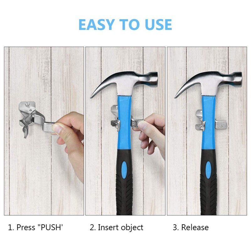 10 Pack Spring Grip Clamps Metal Wall Mounted Tool Clips Garage Closet Wall Organizer Holder For Rakes, Shovels, Brooms