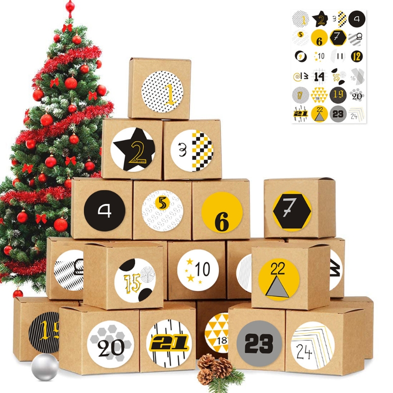 Kerst Advent Kalender Box Set Van 24 Met 24Pcs Stickers Voor Xmas Party Decoratie Diy Kalender