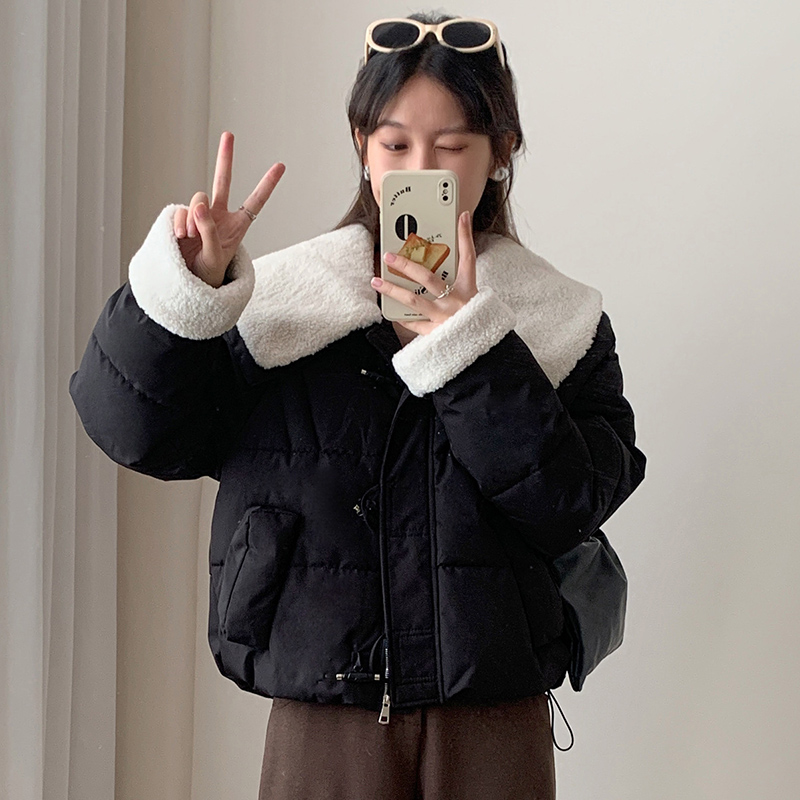 Chic Faux Lamb Wool Collar Parkas for Women Winter Mix Color Cotton Padded Jackets Woman Pockets Warm Parkas Female