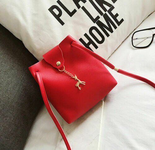 Women Ladies Leather Handbag Solid Hasp With Cute Pendant Shoulder Messenger Crossbody Bag Party Bag: Red