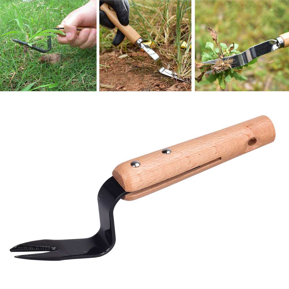 Portable Lawn Forked Head Grass Puller Digging Ergonomic Farmland Gardening Tool Non Slip Courtyard Manual Weeder Wooden Handle
