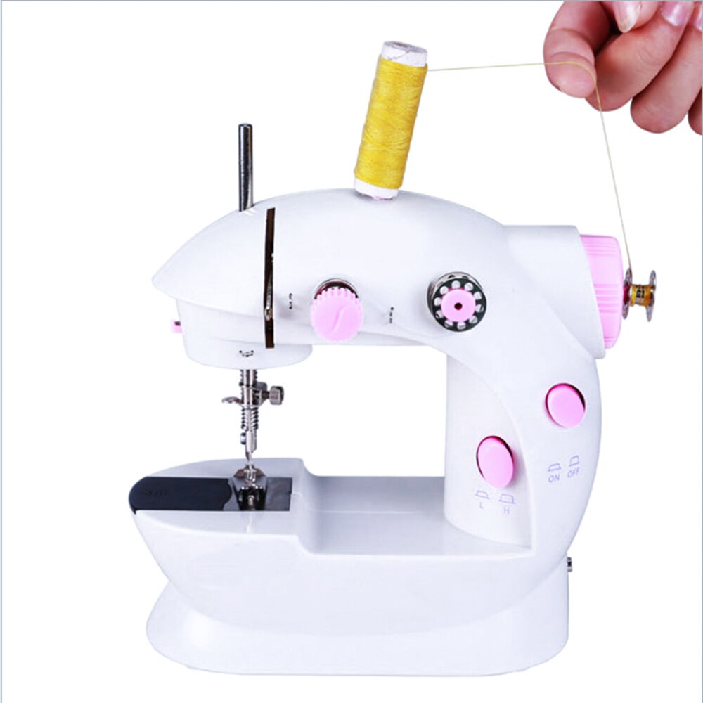 Sewing Machine Portable Household Mini Sew With Foot Pedal Night Light Double Thread Pink Colour For Tailor Table