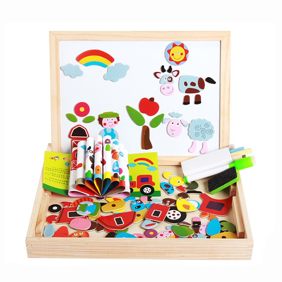 Wood Learning Educational Puzzle Toys Wooden Magnetic 3D Figure Animals Vehicle Circus Drawing Board Toy For Children Kid: Color 8