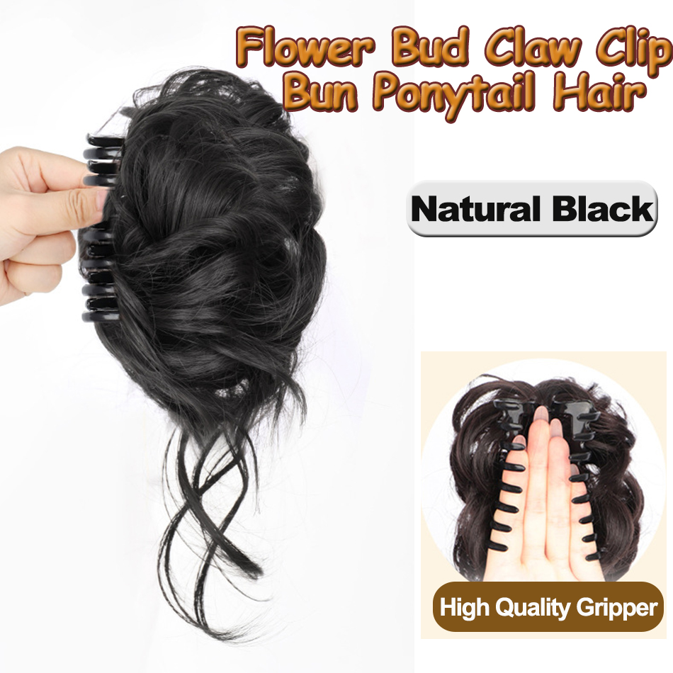 Moño sintético desordenado, pieza de pelo, Clip de garra, extensiones de cola de caballo, estilo Scrunchie, moño de capullo de flor perezoso, cola de caballo rizada ondulada: Gris