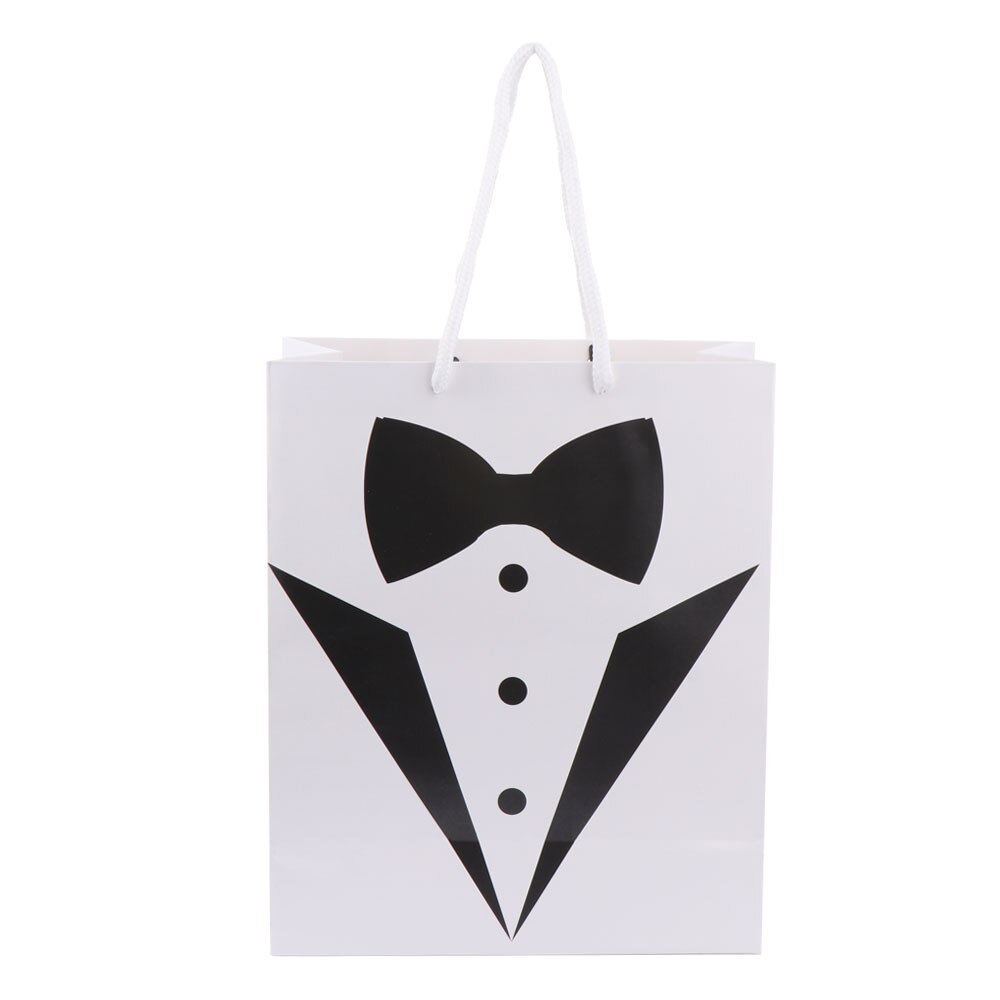 1pcs Papier Tuxedo Bruidsjonkers Dank U Bags Zwart Wit Wedding Bridal Gunst Bruidsmeisje Bruidsjonkers Bags: WHITE