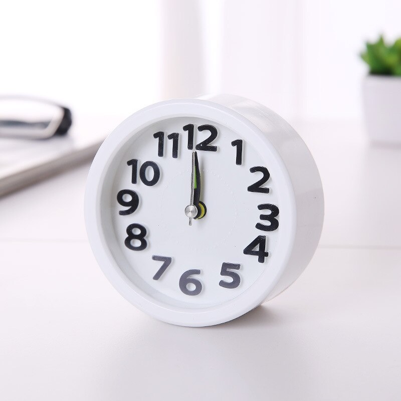 Reloj despertador moderno y sencillo para niños, reloj de mesa retro decorativo de plástico para dormitorio, Mini despertador para estudiantes, relojes de escritorio: Round White