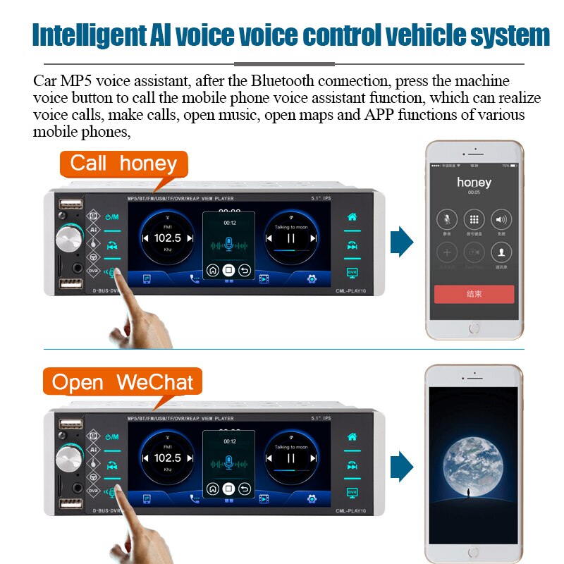 Radio con GPS para coche, reproductor Mp5, 1din, táctil, RDS, AM, FM, 4 USB, 5,1/4 pulgadas, interconexión bidireccional, compatible con Android 10, Mirrorlink