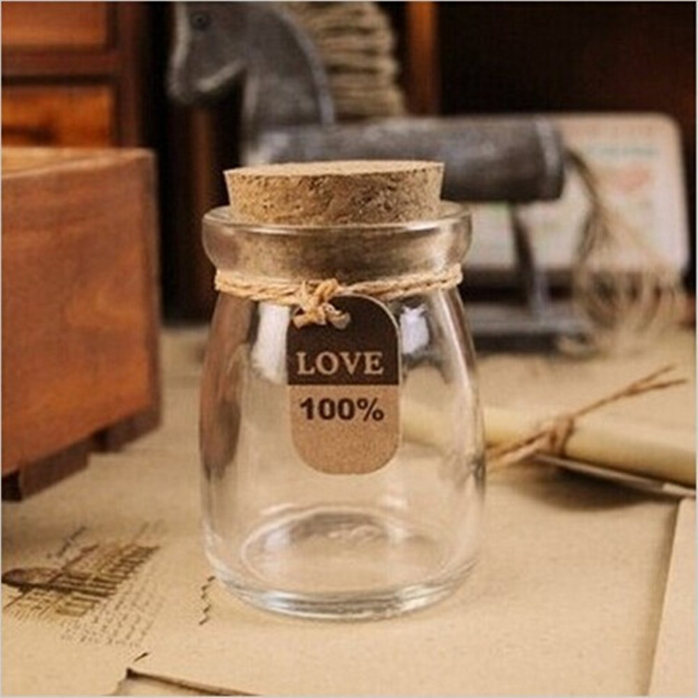 2PCS Cute Mini Clear Cork Stopper Glass Bottles Vials Jars Containers 100ML Small DIY Wishing Bottle Size 55x75mm