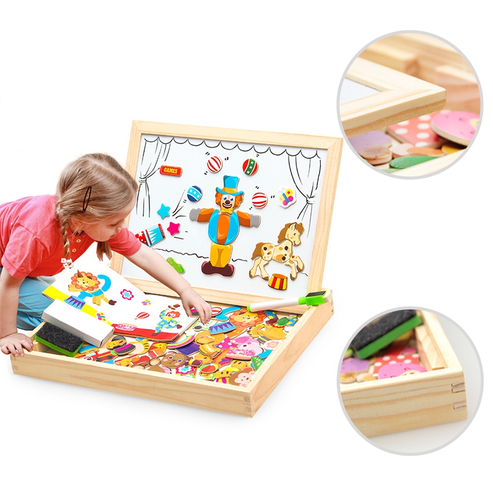 Educatief Speelgoed 3D Puzzel Speelgoed Puzzels Voor Kinderen Houten Puzzel Multifunctionele Magnetische Tekentafel Baby Houten Speelgoed