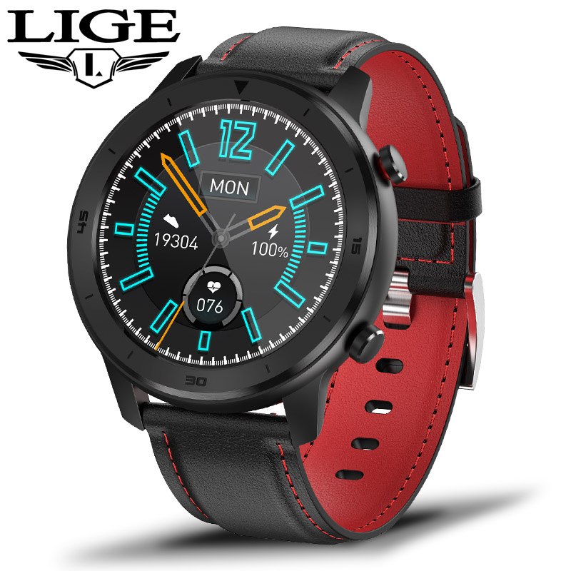 LIGE IP68 étanche montre intelligente hommes fréquence cardiaque surveillance de la pression artérielle plein écran tactile contrôle de la musique Sport Smartwatch