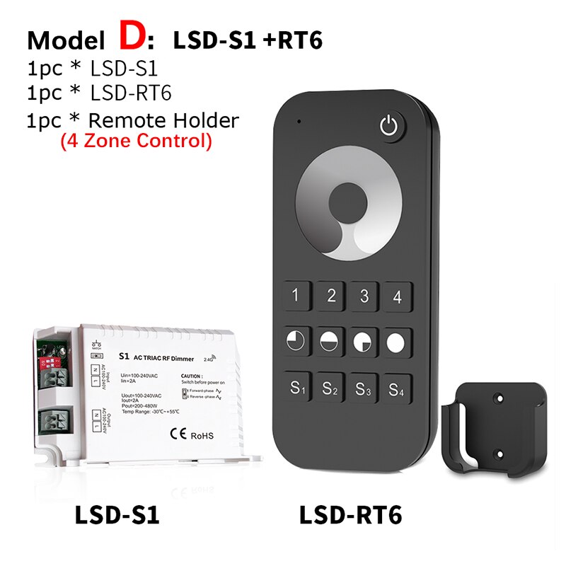 Led Triac Dimmer 220V High Voltage 100V-240VAC 2A Trailing Edge Dimming 2.4G wireless RF Remote Led Light Triac Dimmer S1: Model D