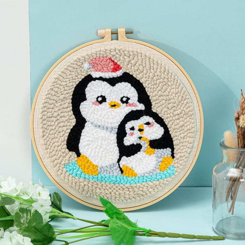 2020 nowy haft ręczny DIY pakiet materiałów wełniane naszycia obrazy do dekoracji mieszkania prosty krzyż wyszywany obrazek: penguin