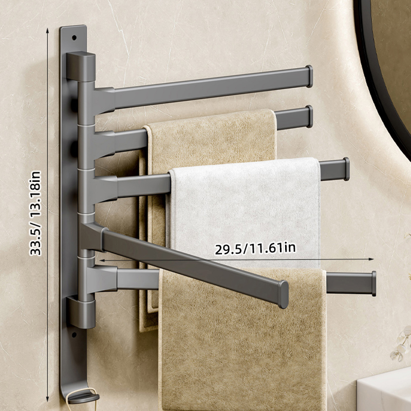 180° Rotatable Towel Holder Space Aluminum Shower Room Towel Hanger Multifunctional Storage Organizer For Bathroom Accessories: light yellow