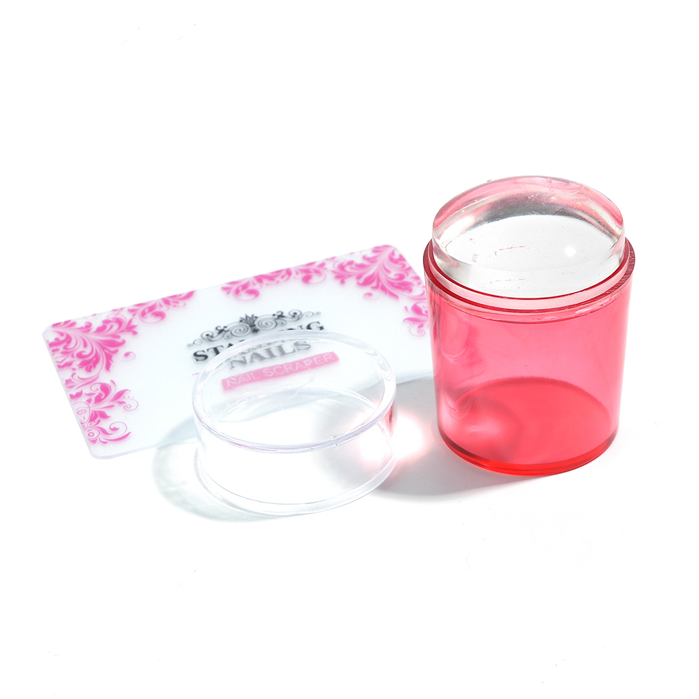 1 einstellen Französisch Nagel Stempel Mit Schaber Runde Silikon transparent Weichen Kopf Nagel Kunst Stempel Polnischen drucken Transfer Werkzeuge GL621: 1031-rot