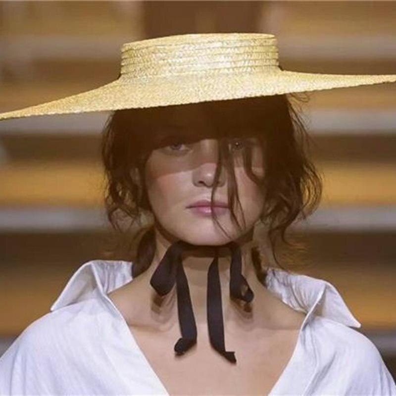 Oversized stråhat dame sommer solbeskyttelse sort patch stor strandhat