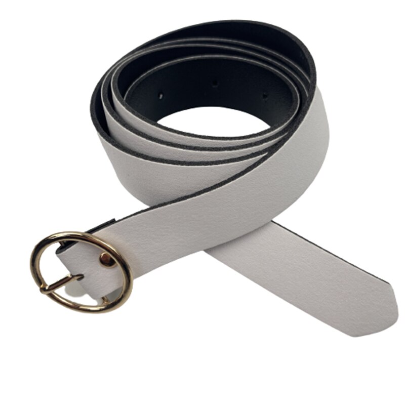 Leather belt women classic retro simple belt female round buckle female belt simple round pin buckle: Gold Buckle B