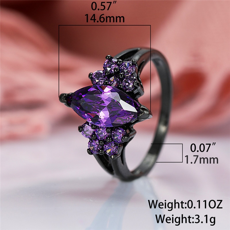 Female Small Purple Stone Ring Vintage Black Gold Wedding Rings For Women Promise Love Engagement Ring