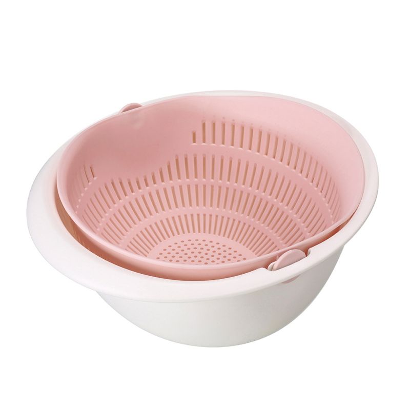 Küche Obst Lagerung Korb Multi-Funktion Doppel-Schicht Obstkorb Gemüse Reinigung Abfluss Korb: Rosa