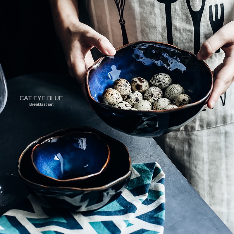 KINGLANG-plato de porcelana europea, cuenco profundo irregular, vajilla creativa, cuenco irregular, juego de platos, cuenco de fideos