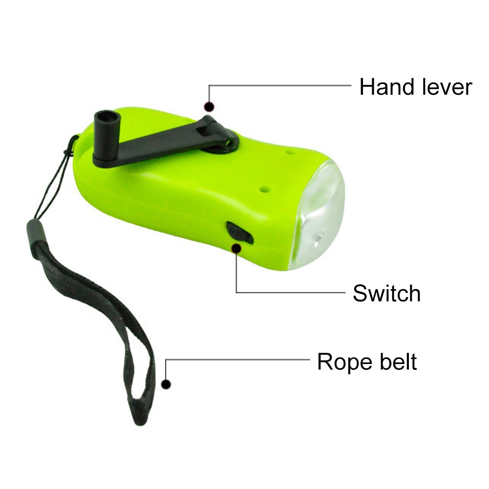 Mini LED Hand Crank Dynamo Solar Power Rechargeable Carabiner Camping Flashlight