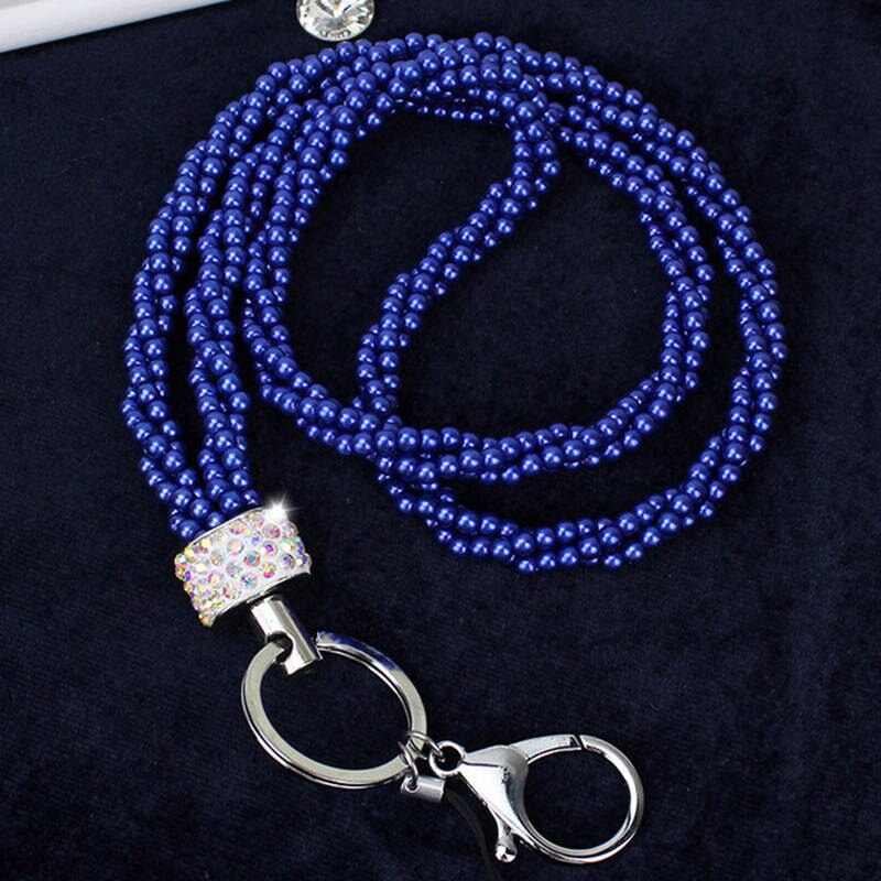 Draagbare Kaart Pak Touw Universele Pearl Lanyard Mobiele Telefoon Nekkoord Mode Lanyard Sleutelhouder Strass Lanyard: Blauw