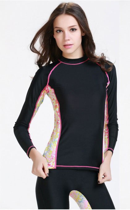 Rash Guard Voor Vrouwen-Lange Mouw, UV UPF 50 + Huid/Zon, Swim & Workout Shirt Zwart: 925A / L