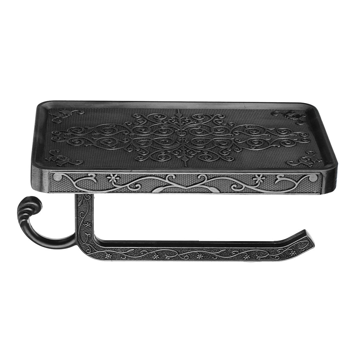 Antique Carved Zinc Alloy Bathroom Paper Mobile Phone Holder With Shelf Bathroom Towel Rack Toilet Paper Holder Tissue Boxes: Black