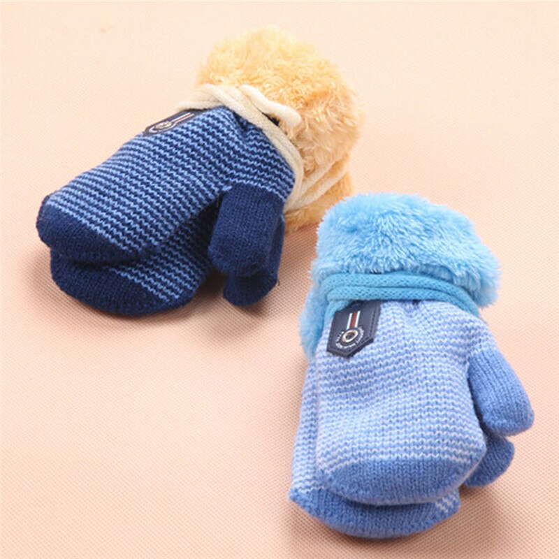 Winter Warm Baby Gloves Full Fingers Infant Girls Boys Thicken Knitting Mittens Rope Connection Kids Gloves