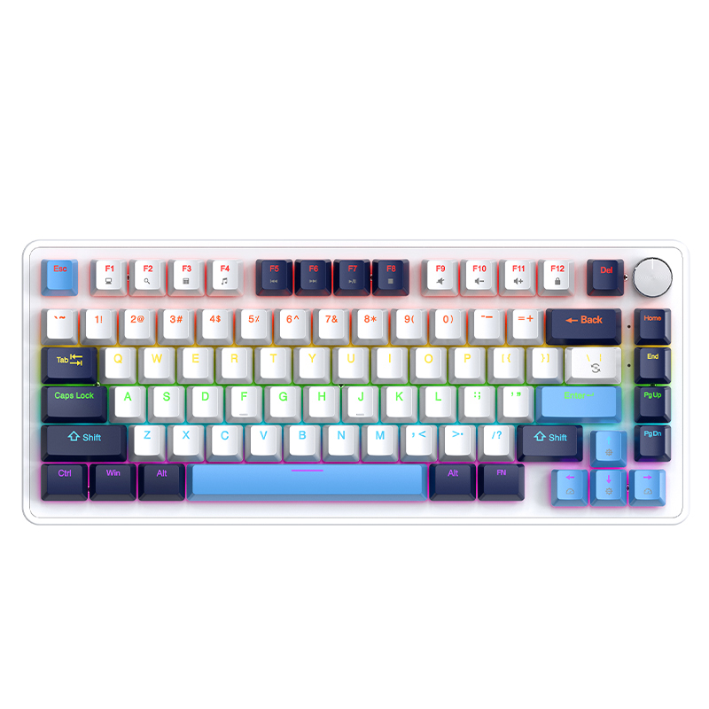 APAYADO K82 Mechanische Tastatur, 82 Tasten, Multifunktionsknopf, vollständige Tasten-Swap-fähig, kühle Hintergrundbeleuchtung, kabelgebundene Verbindung, Windows und Mac