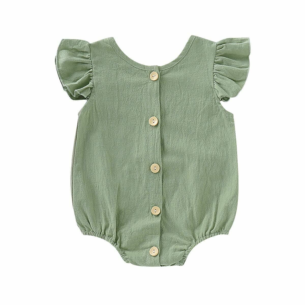 Infants Baby Girls Boys Cute Bodysuits Pure Color Ruffles Short Sleeve Jumpsuit Clothes One Piece 5 Colors: Green / 24M