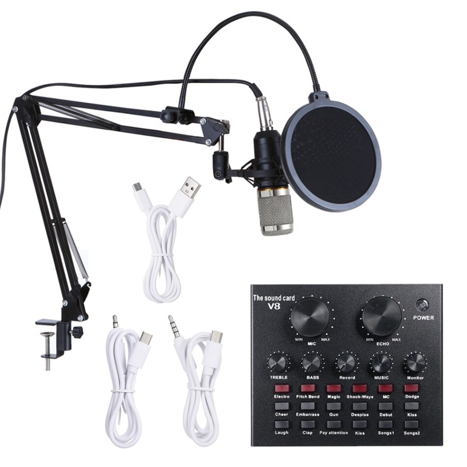 Multifunktionelt live lydkort &  bm800 mikrofonsæt med suspension, optagelse af kondensatormikrofonsæt: Type 1 skive