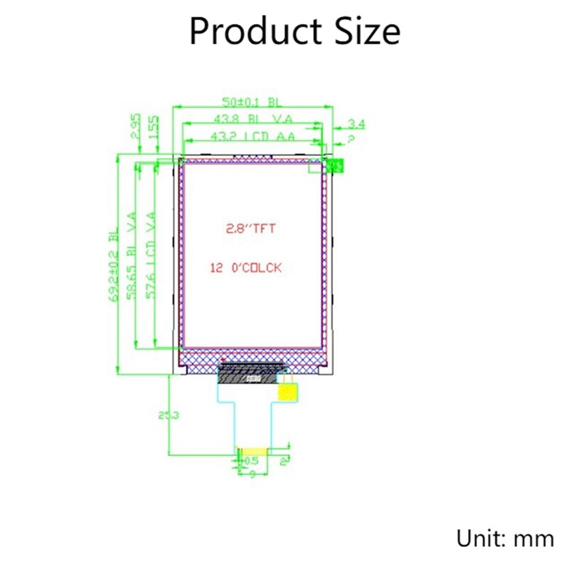 2.8-Inch 240X320 Resolution TFT Color Display, LCD Display, SPI 10Pin Interface, ST7789 Driver IC, Without Touch