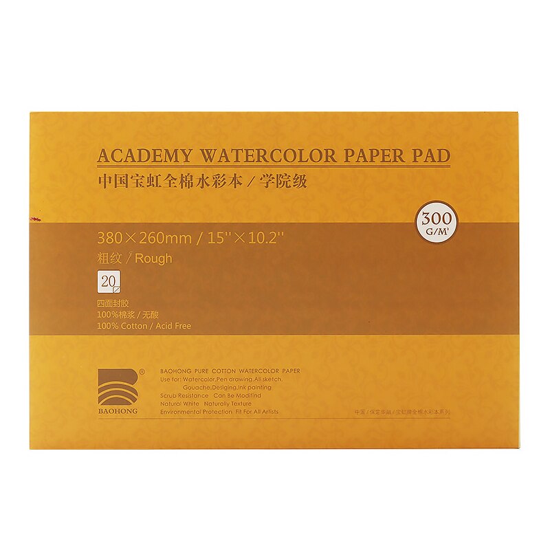 BAOHONG – livre d&#39;aquarelle, tampon de croquis, papier de dessin en coton pur 8K 16K, peinture de Gouache sans acide, résistance au frottement, 300g: Rough Texture 8K