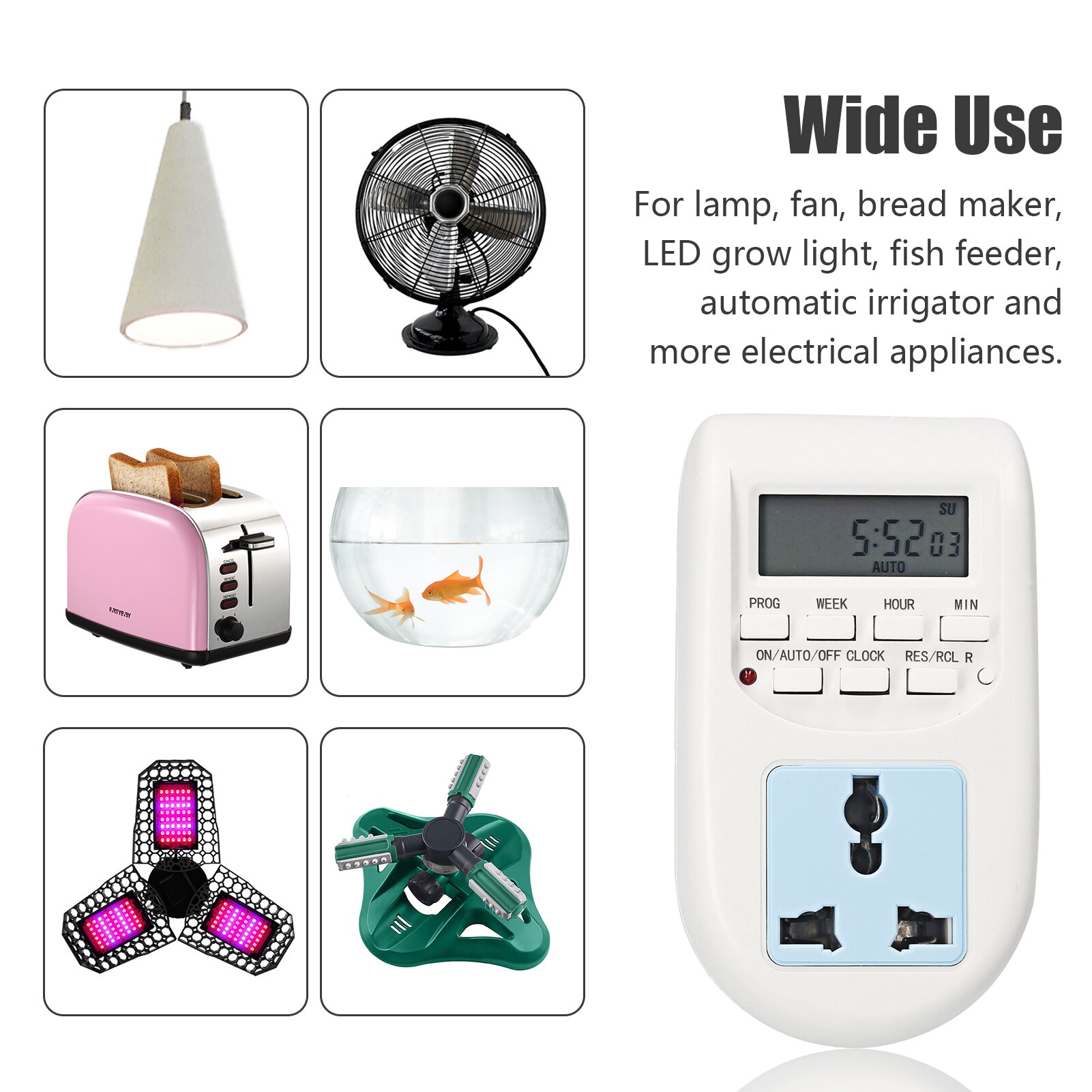 Plug-in Digital Timer Switch Weekly Programmable Electrical Timer Outlet 16 Independent ON/ OFF Programs (220V-240V, EU Plug)