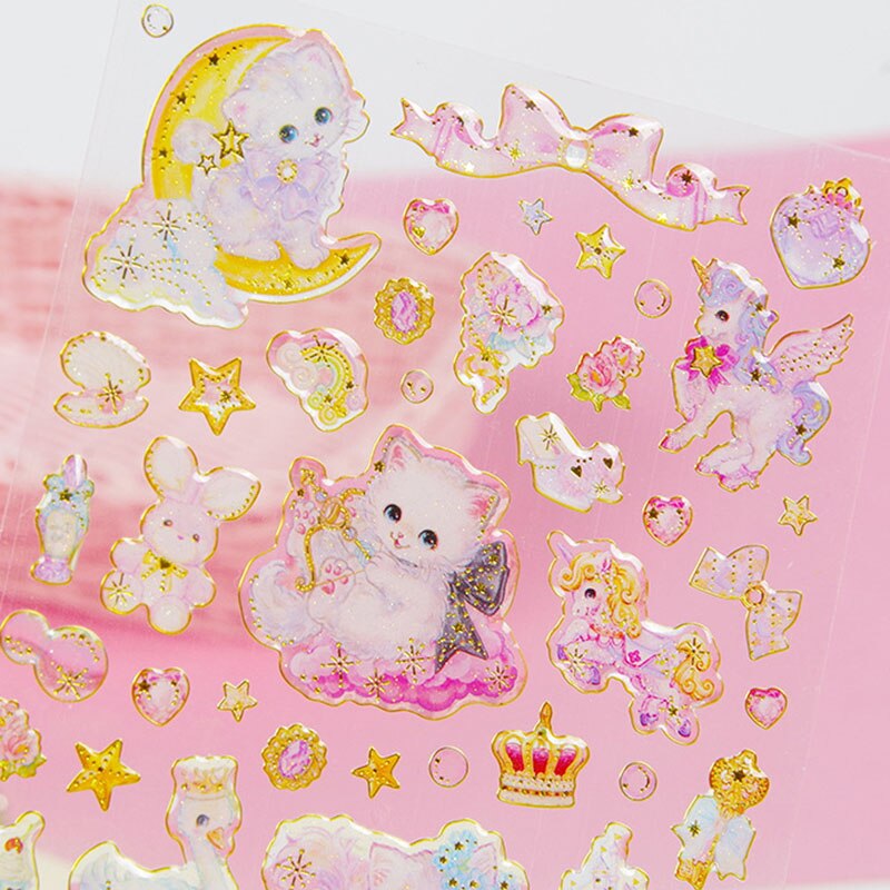 Kawaii Cat Stickers Cute Crystal Stickers Acrylic Decoration Stickers For Kids DIY Diary Scrapbooking Stationery