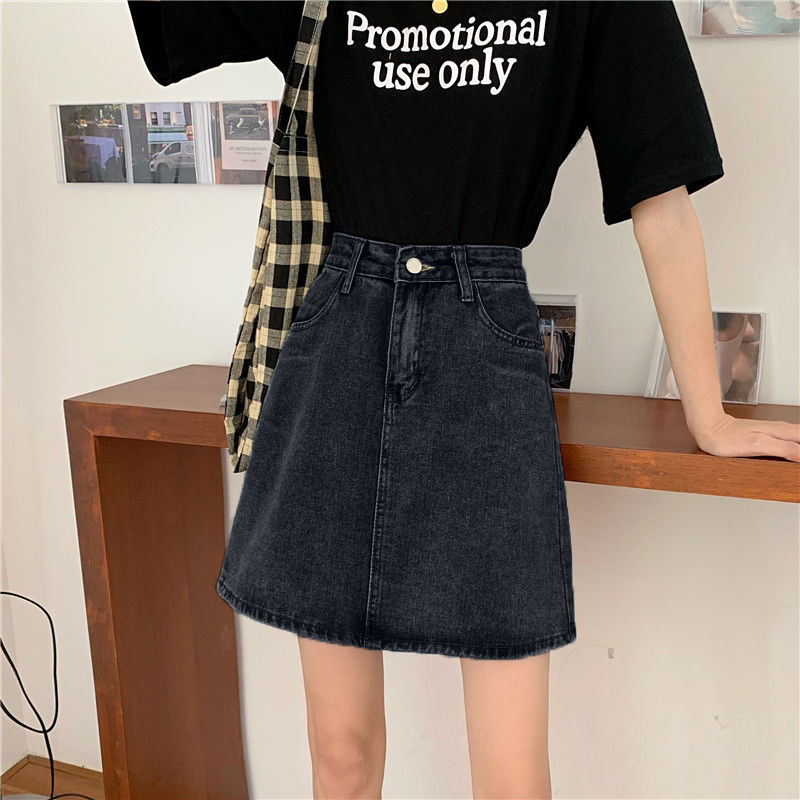 Faldas vaqueras de estilo coreano para mujer, faldas de corte en A, de sólido que combina con todo, bolsillos, cintura alta diaria Simple, informal de verano