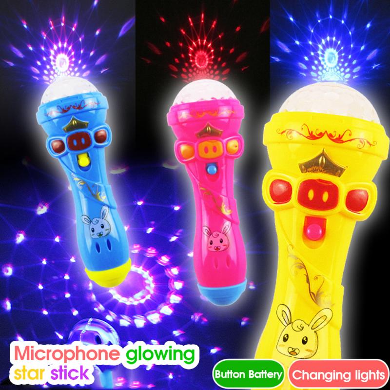 Funny Lighting Toys Kids Flash Projection Microphone Model Cute Mini Wireless Music Karaoke Luminous Toys For Baby Model