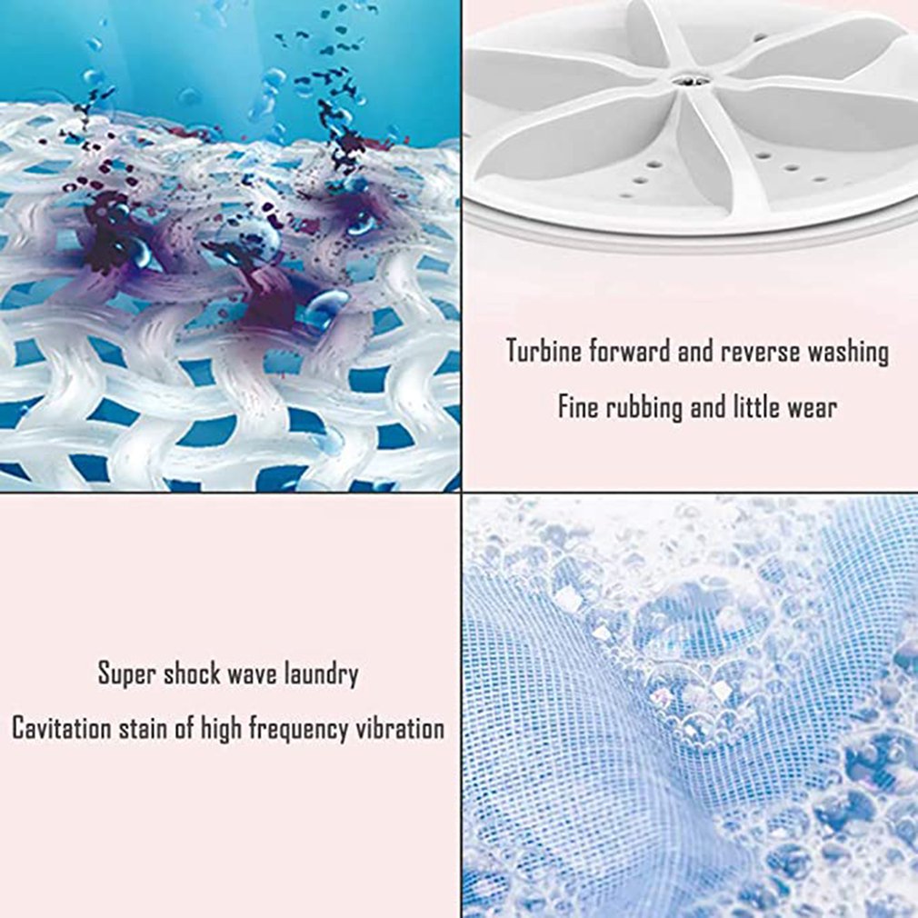 Ultrasonic Portable Mini Turbo Washing Machine With Usb Power Supply Mini Compact Lightweight Personal Washing