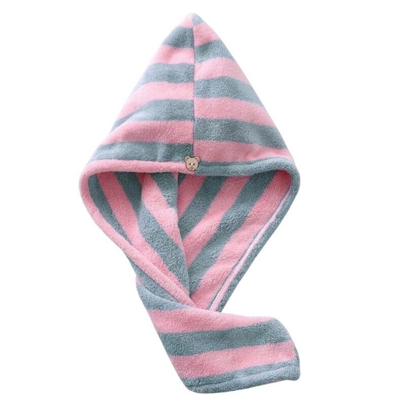 Droog Haar Super Absorberende Haardrooginrichtingen Hoed Snel Droog Gestreepte Douche Haar Tulband Coral Fleece Haar Handdoek Voor Drogen Krullend lange