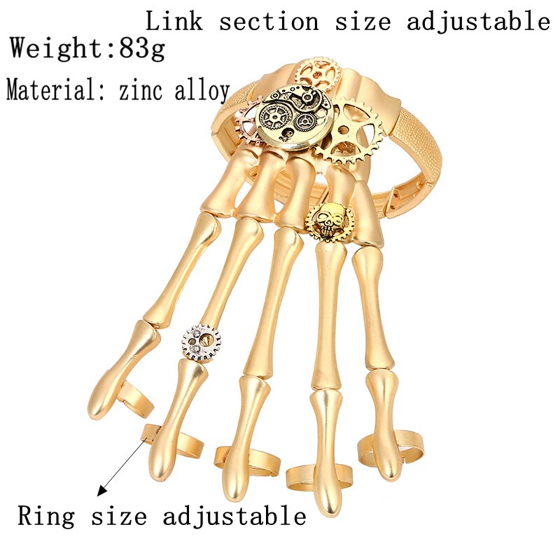 Gold Punk Armbänder Armreifen für Frauen Halloween Zubehör Schädel Skelett Hand Ring Elastische Steampunk Männer Schmuck