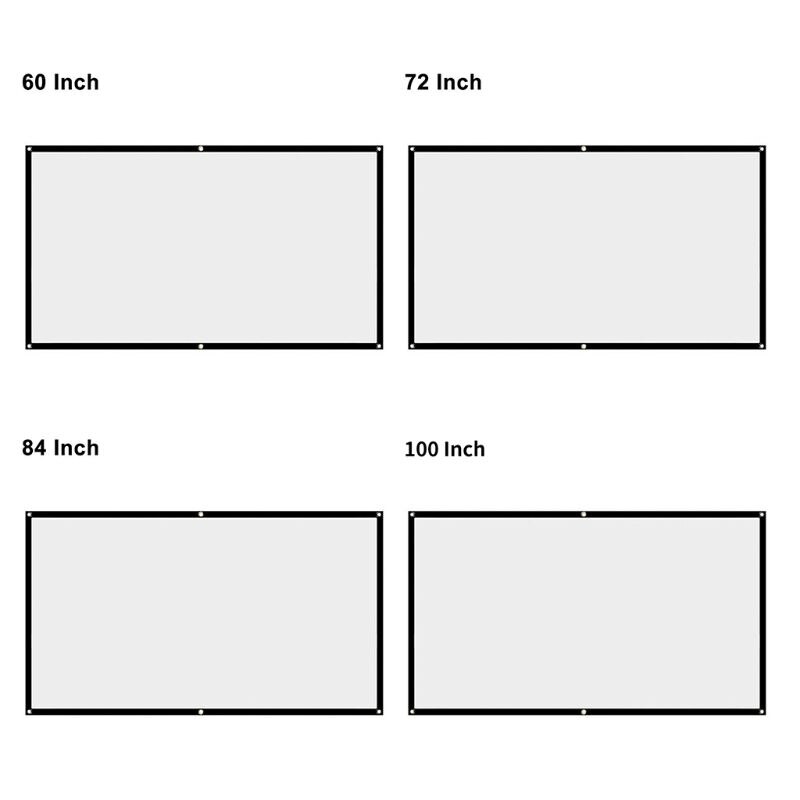 16:9 No Crease Foldable Projection Screen Portable White Projector Curtain 60/72/84/100 Inch for Home Theater Outdoor/Indoor Use