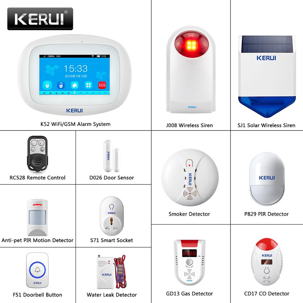 KERUI-alarma de seguridad inalámbrica con Sensor de movimiento PIR sistema antirrobo WIFI + GSM, pantalla a Color TFT de 4,3 pulgadas, Sensor de puerta, sirena inalámbrica